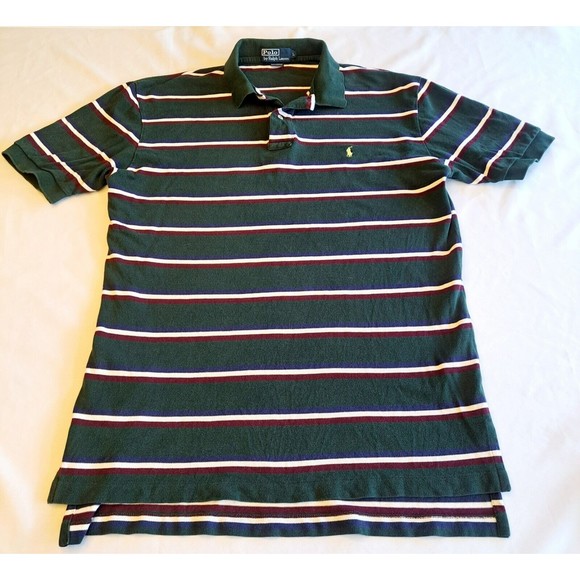 VTG Polo Ralph Lauren Shirt Men's LARGE Green Blue Red STRIPED Pony Logo Rugby - Picture 2 of 8